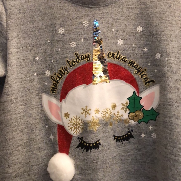 NWT Girl's Plus Size L (10-12) Christmas Sweater w/ Unicorn, Glitter, Snowball - Picture 3 of 12
